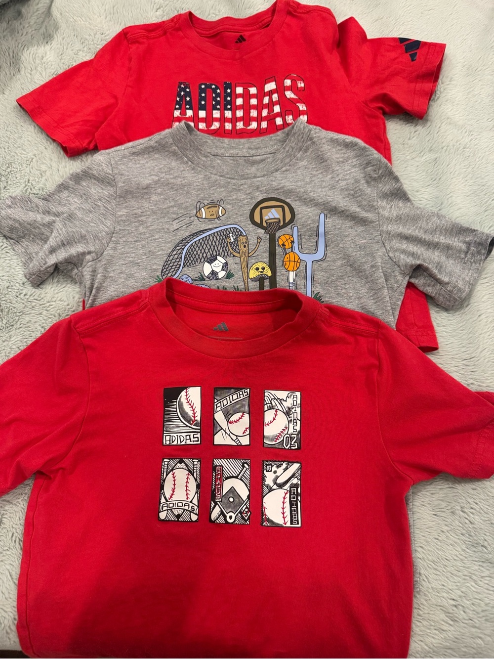 lot of 3 adidas Red & Gray Kids' Short Sleeve Sports Graphic Tees